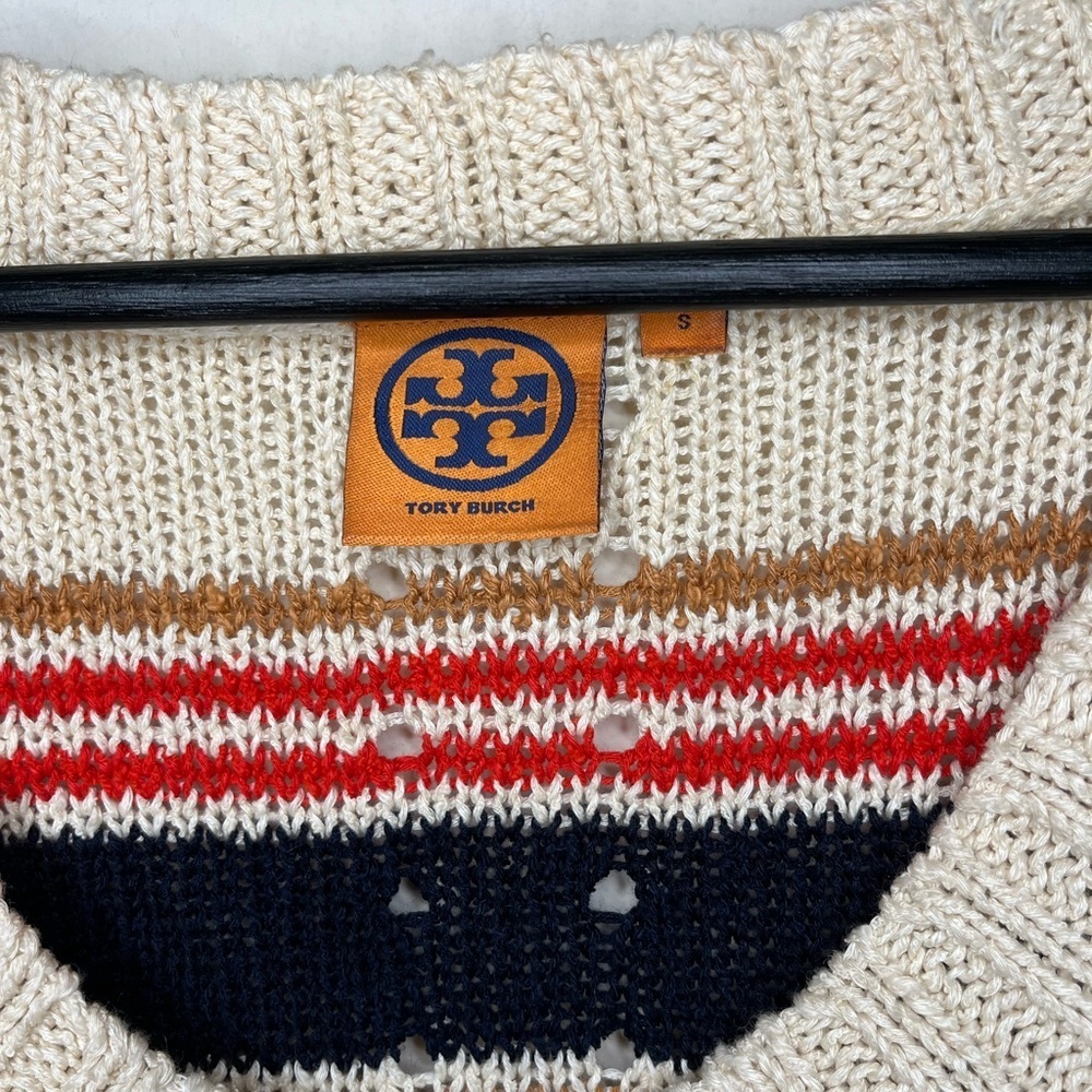 COPY - Tory Burch Striped Short Sleeve Linen Blend Sweater Size Small - Picture 4 of 16